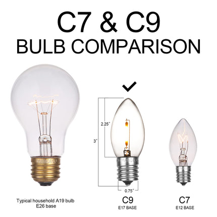 25 Pack C9 White Christmas Replacement Bulbs,E17 Screw Base, White Light,120V/ 0.6W Bulbs, Waterproof Glass LED Bulbs for Indoor Outdoor Xmas Holiday Decoration String Lights,Warm White