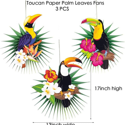 Tropical Bird Toucan Leaf Garland Party Kit for Summer Hawaiian Luau Tiki Tropical Jungle Themed Party Decorations Luau Party Supplies Decor with Paper Palm Leaves Paper Fan Paper Lanterns