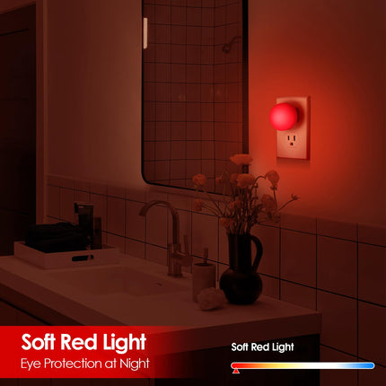FOLKSMATE 5 Pack LED Night Light, Plug-in Dusk to Dawn Light Sensor Hallway Lights, Smart Nightlight Auto-On/Off for Bathroom, Bedroom, Adults & Kids Room, Kitchen, Stairway, Nursery, Red Lights