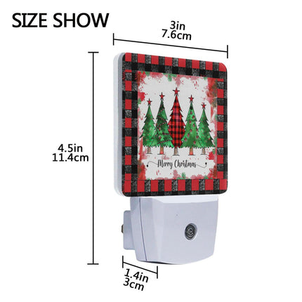 Wusikd Christmas Trees Night Light Set of 2 Buffalo Plaid Plug-in LED Nightlights Auto Dusk-to-Dawn Sensor Lamp for Bedroom Bathroom Kitchen Hallway Stairs Decorative