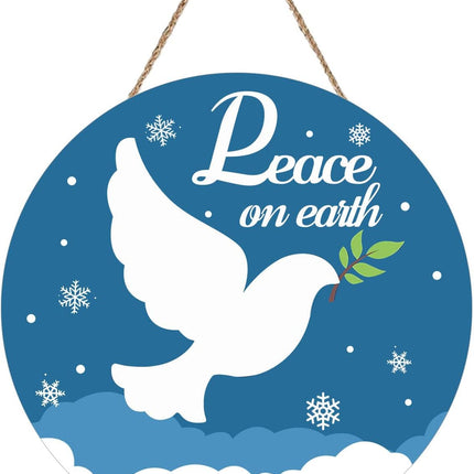 Christmas Hanging Wooden Sign Peace on Earth Door Sign Christmas Wall Decoration Blue Christmas Decoration Funny Winter Christmas Wreath Front Door Farmhouse Rustic Christmas Wooden Sign 12x12 Inch