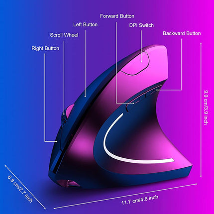 Ergonomic Mouse Wireless,Rechargeable Vertical Mouse with USB Receiver,6 Buttons 800/1200/1600 Computer Mouse for Laptop PC(Right Hand,Black)