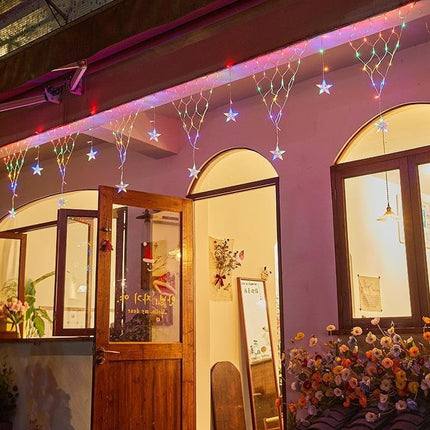 Christmas Lights Outdoor Decorations 218 LED 13.8ft Curtain Fairy Lights with 12 Stars, Clear Wire LED String Light with 8 Modes for Wedding Party Holiday Christmas Home