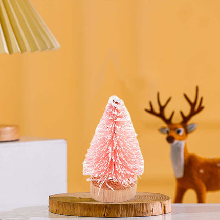 24Pcs Christmas Decorations Mini Christmas Trees, Artificial Christmas Tree Bottle Brush Trees with Wooden Base for Christmas Decor Christmas Party Home Table Craft-Pink