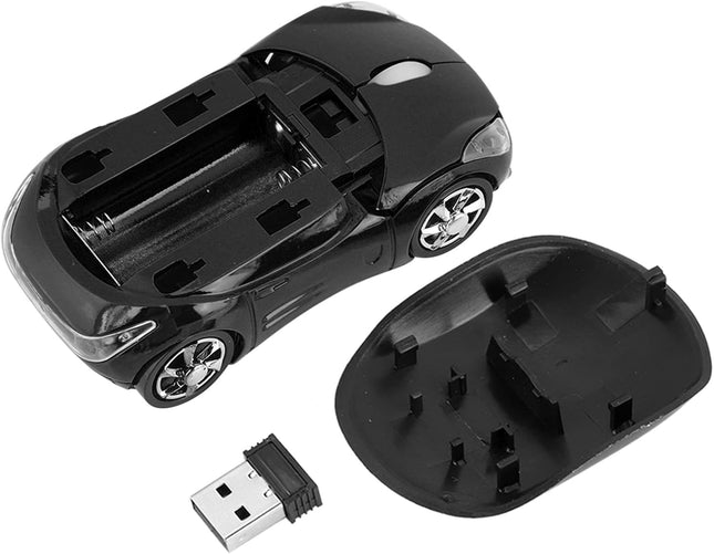 ASHATA Wireless Mouse, 2.4G Sport Car Shaped Mouse Bluetooth Optical Mouse with USB Receiver,Portable Cute 1600DPI Mouse for PC Desktop Laptop Tablet Gaming Office(Black)