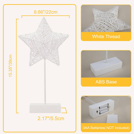 Lewondr Decorative Table Lamp, Christmas Star Night Lamp Winding Cotton Thread Warm LED Light Lamp for Bedroom, Battery Operated Lamp for Tables Cordless Xmas Home Romantic Bedside Table Lamp, White