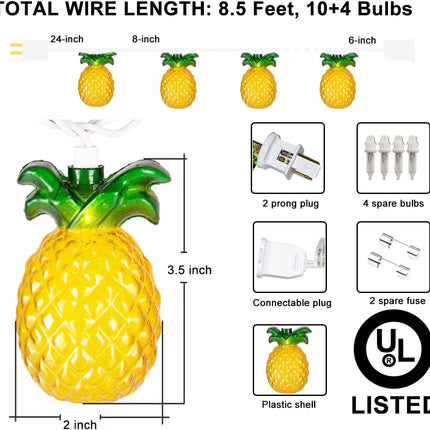 Abeja Pineapple String Lights, 8.5Ft Pineapple Fairy Lights with 10 Pineapple Lights Decorations, Pineapple Tropical Theme Lights, Summer Patio String Lights for Home Hawaiian Party Camping Bars Decor