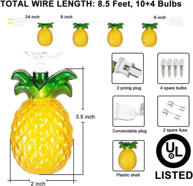 Abeja Pineapple String Lights, 8.5Ft Pineapple Fairy Lights with 10 Pineapple Lights Decorations, Pineapple Tropical Theme Lights, Summer Patio String Lights for Home Hawaiian Party Camping Bars Decor