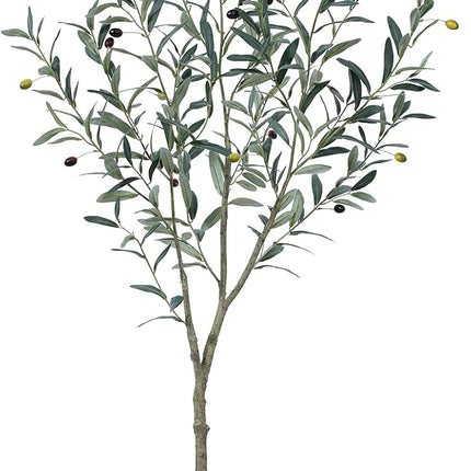 Artificial Olive Tree,6ft Tall Faux Olive Trees with White Planter,Large Fake Olive Plant with Natural Wood Trunk/Realistic Leaves Fruits for Home Office Decor Indoor and Housewarming
