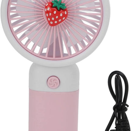 Mini Handheld Fan, Usb Rechargeable Cartoon Strawberry Look Portable Fan With Removable Base For Home Office Outdoor