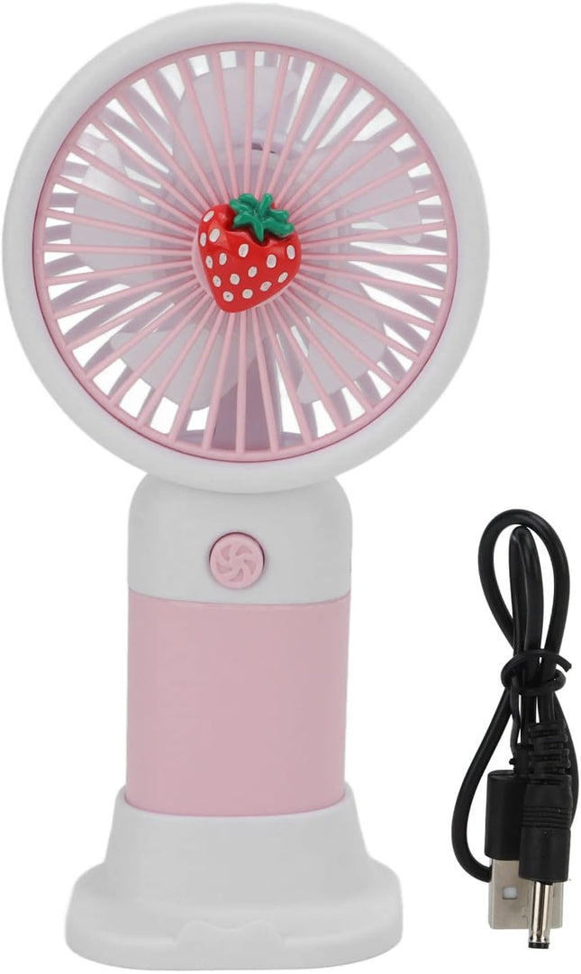 Mini Handheld Fan, Usb Rechargeable Cartoon Strawberry Look Portable Fan With Removable Base For Home Office Outdoor