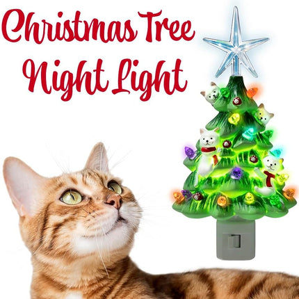 iHeartCats Christmas Tree Cat Night Light -Nostalgic, Hand Crafted Christmas Tree, Kitchen, Family Room, Bathroom