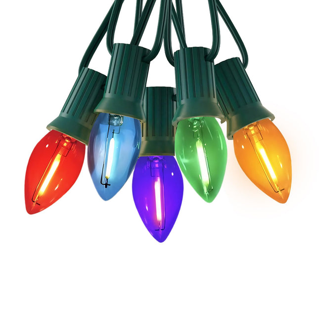 C7 LED Christmas Lights, Outdoor Clear Multicolor String Lights, 12 FT Patio Lights with 12 Vintage Led C7 Bulbs, Indoor Outside Hanging Lights for Porch, Garden, Backyard, Balcony Xmas Décor
