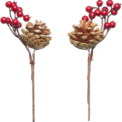 Crafare 20 Pack Artificial Christmas Tree Picks Assorted Red Berry Pine Picks Spray with Pinecones Apples Holly Leaves Winter Holiday Season Déco
