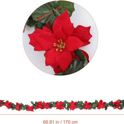 HEALLILY Artificial Poinsettia Vine Christmas Flower Garland Holiday Hanging Decor with Green Leaves for Mantle Fireplace Stairs Door Holiday Decoration 170cm 1