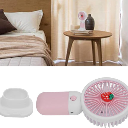 Mini Handheld Fan, Usb Rechargeable Cartoon Strawberry Look Portable Fan With Removable Base For Home Office Outdoor