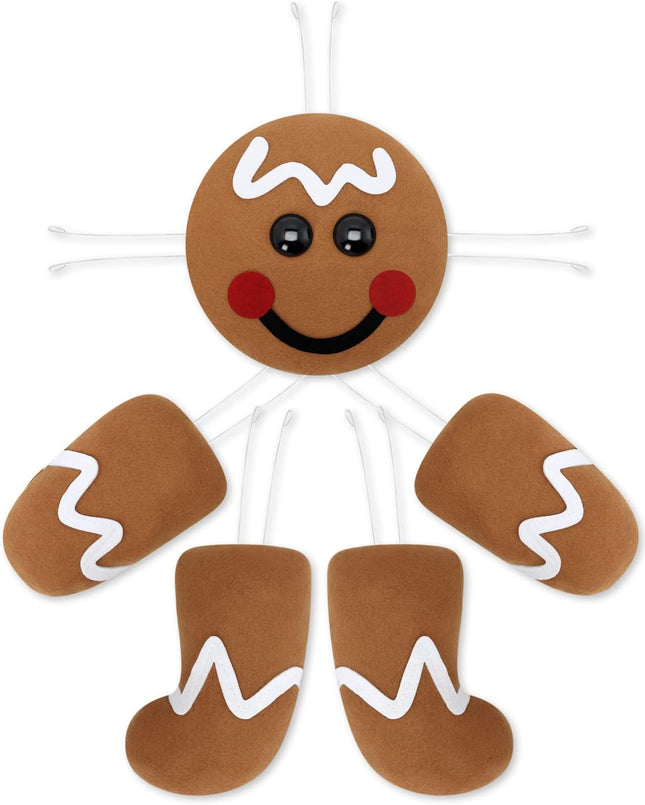 Percozzi Christmas Wreath Attachments Gingerbread Wreath Decorations Gingerbread Man Head Hands Legs Wreath Embellishment Kit Holiday Outdoor DIY Plush Hanging Welcome Sign for Xmas Home Party