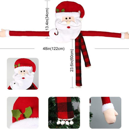 Large Christmas Tree Topper Hat Santa Claus with Buffalo Plaid Scarf for Holiday, Xmas Trees Ornament Christmas Decorations Party Supplies