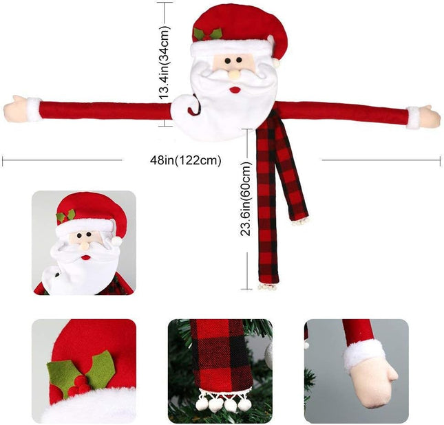 Large Christmas Tree Topper Hat Santa Claus with Buffalo Plaid Scarf for Holiday, Xmas Trees Ornament Christmas Decorations Party Supplies