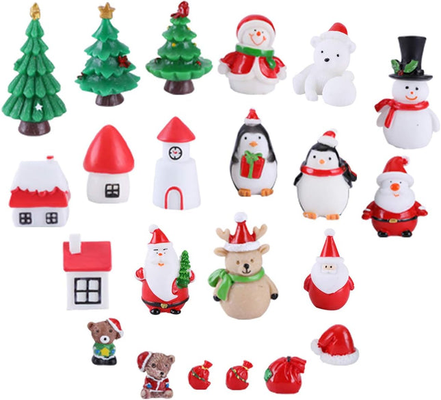 22pcs Christmas Miniature Ornaments for Fairy Garden Dollhouse Accessories, DIY Snow Globe Christmas Miniature Figurines Decorations, Resin Christmas Tree Snowman Mini Ornaments for Xmas Party Decor