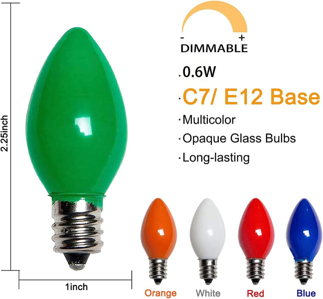 C7 LED Christmas Lights Multicolor, 25Ft Outdoor Vintage Christmas Lights with 27 0.6W Ceramic Multicolor LED Bulb (2 Spare), Halloween Lights for Indoor Outdoor Halloween Patio Backyard Party Decor