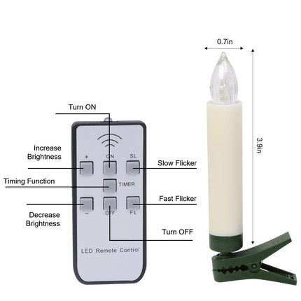 Christmas Tree Candles Lights Battery Operated, 20 PCS Flameless LED Candles with RF Remote and Timer, Clip on Candle Lights for Christmas Tree, Electric Fake Taper Candle Lights for Home Party Decor