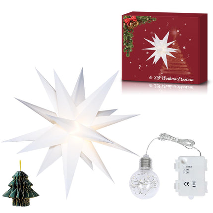 23" 3D Moravian Star Tree Topper - LED 3D Christmas Tree Topper Lamp with Timer Function, Moravian Lighted Star Used to Decorate Christmas Trees, Balconies, Courtyards, Porch(White)