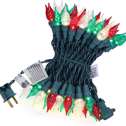 Red White Green Led Christmas String Lights C5 Glass Bulb19FT 70 LEDs ETL Green Wire Indoor Outdoou Use Xmas Holiday Decor