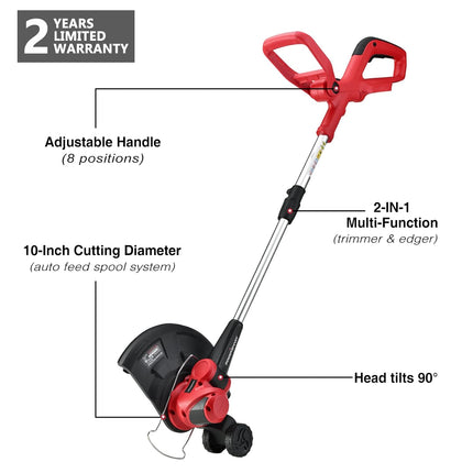 PowerSmart Cordless String Trimmer & Edger PS76110AV2-10 Inch Weed Eater, 20V 2.0Ah Battery and Fast Charger, 2 Trimmer Spools