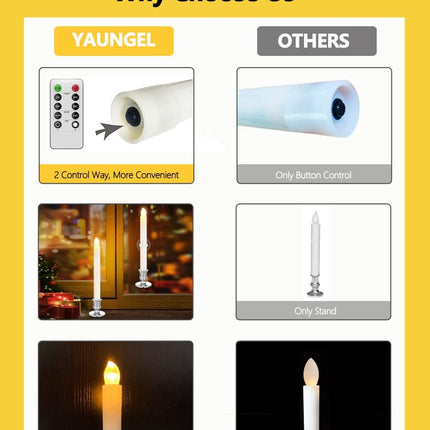 YAUNGEL Window Candles, 10 Pack LED Battery Operated Christmas Candles for Windows with Remote Electric Candle Lights with Removable Candle Holders Suction Cups for Christmas Decorations, Silver
