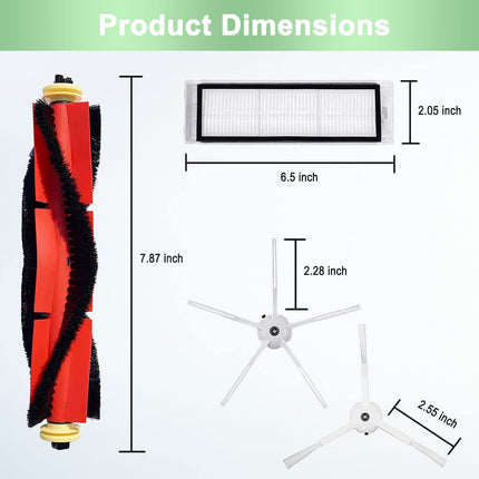 13 Packs Parts Compatible For Roborock S6 Pure, S6, E4,S4 Max, S6 Maxv, S5, S5 Max, S4, E2, E3,E5 E20 E25 E35 S50 S65 Xiaomi Mijia Robot Vacuum, 3 Main Brushes, 4 Filters, 6 Side Brushes