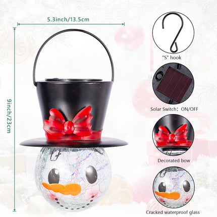 Starsoul Snowman Solar Lanterns, Christmas Outdoor Hanging Lantern Waterproof Decorative Snowman Lamps Decor for Garden, Patio, Yard, Porch, Xmas Holiday Party Decor (Red Bow )