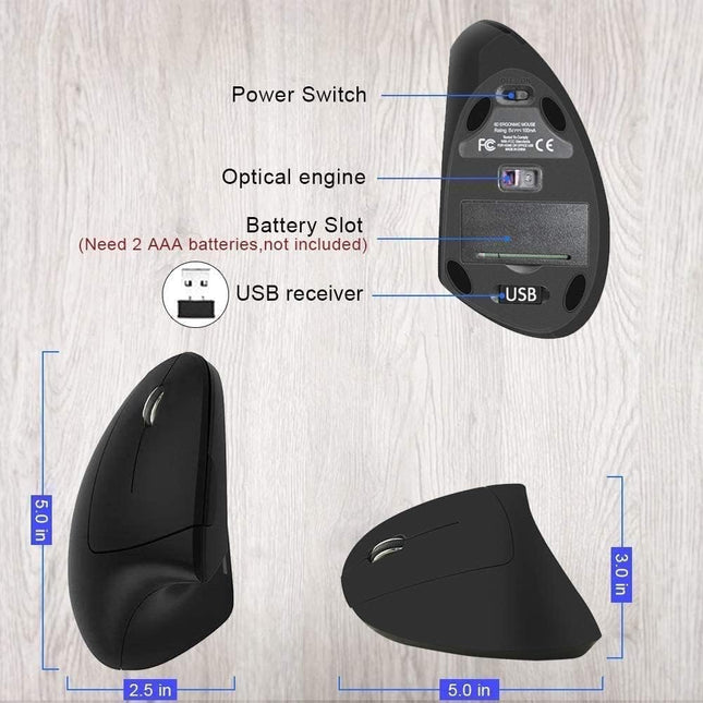 Ergonomic Mouse Left Hand, 2.4G Left-Handed Wireless Vertical Mouse Ergonomic Mice, 3 Adjustable DPI (800/1200/1600), Specially for Left-handers