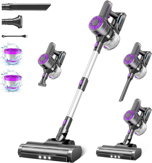 Tatian Cordless Vacuum Cleaner,23Kpa Powerful Cordless Vacuum,40 Mins Runtime,Detachable Battery,1.5L Dust Cup,6 In 1 Lightweight Cordless Stick Vacuum Cleaner For Hardwood Floor Pet Hair,Car,Redrose