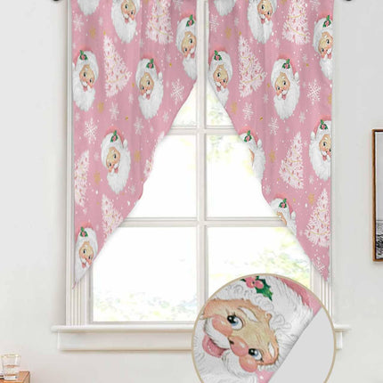 Christmas Swag Curtains,Pink Santa Claus Kitchen Valances Rod Pocket Curtain Tier Pair Swag Topper,Xmas Tree Snowflake 2 Panels Window Treatment for Bathroom Living Room