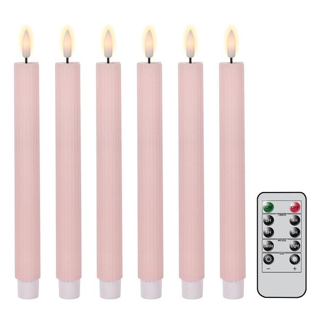 Flameless Taper Candles Flickering with 10-Key Remote, Battery Operated Warm Light LED Window Candles Striped Real Wax Wedding Birthday Party Home Christmas Decor 6 Pack (0.78 X 9.45 Inchs)…