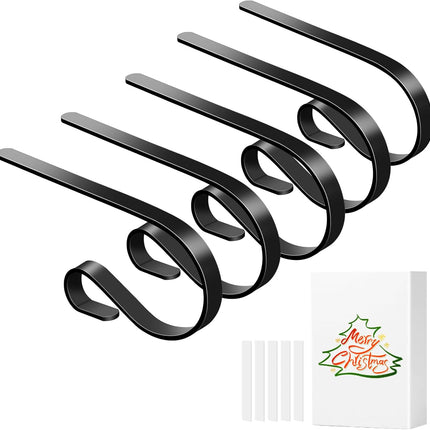 Christmas Stocking Holders with Scratch Protection for Fireplace Mantle, 5 Pack Christmas Stocking Holder for Christmas Stockings Filled with s, Christmas Decoration Supplies (Black)