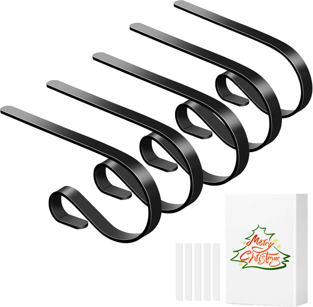 Christmas Stocking Holders with Scratch Protection for Fireplace Mantle, 5 Pack Christmas Stocking Holder for Christmas Stockings Filled with s, Christmas Decoration Supplies (Black)