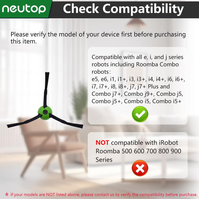 Neutop Side Brushes Compatible With Irobot Roomba E, I, & J Series E5, E6, I1, I1+, I3, I3+, I4, I4+, I6, I6+, I7, I7+, I8, I8+, Combo J7+, J9+, J5+, I5+ Plus, Robot Vacuums, 9Pack.