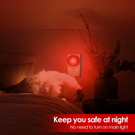 FOLKSMATE 5 Pack LED Night Light, Plug-in Dusk to Dawn Light Sensor Hallway Lights, Smart Nightlight Auto-On/Off for Bathroom, Bedroom, Adults & Kids Room, Kitchen, Stairway, Nursery, Red Lights