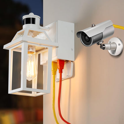 Porch Lights with GFCI Outlet, Dusk to Dawn Motion Sensor Outdoor Lights, 3 Lighting Modes Exterior Light Fixture, Outside Lights for House Front Door Patio Garage(White)