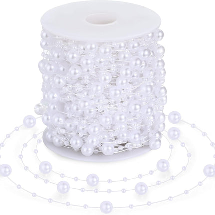 98 Feet Christmas Tree Beads Garland Decoration 2 Sizes Pearl Strands Chain Resin Pearls Beads Chains with ABS Plastic Line Christmas Tree Decorations for Home Mantle Fireplace Holiday Decor (White)