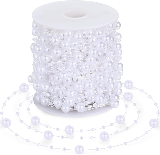 98 Feet Christmas Tree Beads Garland Decoration 2 Sizes Pearl Strands Chain Resin Pearls Beads Chains with ABS Plastic Line Christmas Tree Decorations for Home Mantle Fireplace Holiday Decor (White)