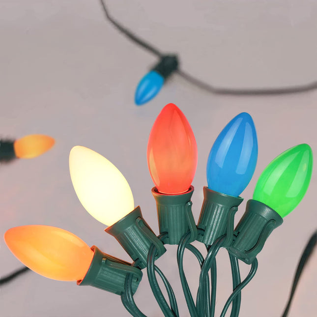 Abeja C9 Multicolor Christmas Lights Outdoor, 25Ft Vintage Christmas String Lights with 26 Multicolored Bulbs, Hanging Roofline Lights for Christmas Tree Patio Garden Party Decor, Green Wire