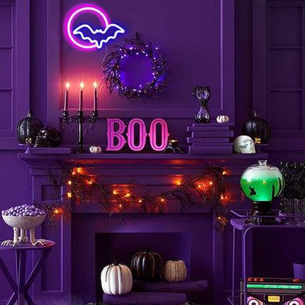 SEMETOR Neon Signs, Moon and Bat LED Neon Lights, Neon Light Sign for Wall USB/Battery Powered Led Neon Sign for wall decor, bedroom, Kids , Living Room, Bar, Party, Christmas, Wedding, Halloween