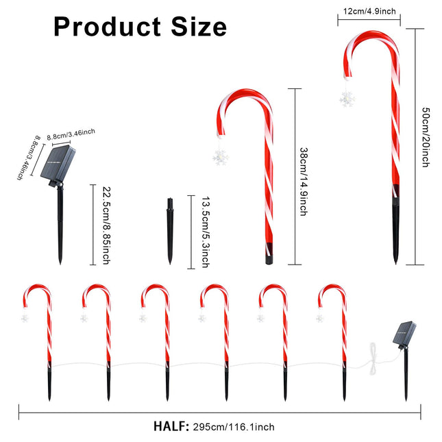 Solar Candy Cane Lights Christmas, 12pcs Christmas Candy Cane Outdoor Pathway Lights, 20" Candy Canes Outdoor Decorations with Hanging Star,Candy Cane Lights for Garden/Lawn/Tree/Pathway/Patio
