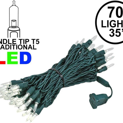 Novelty Lights 70 Light T5 LED Christmas Mini Light Set, Outdoor Lighting Party Patio String Lights, Warm White, Green Wire, 35 Feet