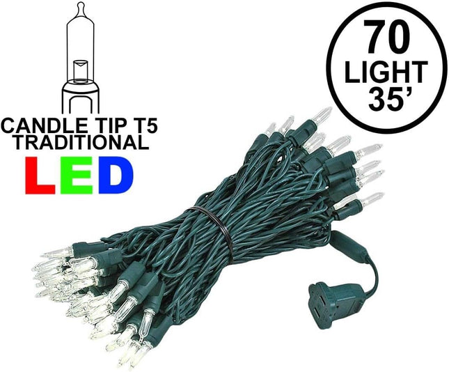 Novelty Lights 70 Light T5 LED Christmas Mini Light Set, Outdoor Lighting Party Patio String Lights, Warm White, Green Wire, 35 Feet
