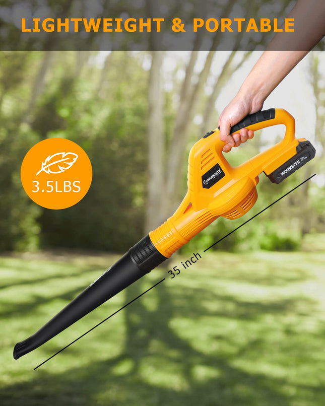 WORKSITE Leaf Blower, 20V Cordless Leaf Blower, 140 MPH 155 CFM Battery Powered Leaf Blower with 2.0Ah Battery & Fast Charger