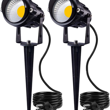 SUNVIE Outdoor Landscape LED Lighting 12W Waterproof Garden Lights COB Led Spotlights with Spiked Stand for Lawn Decorative Lamp US 3- Plug 3000K Warm White (2 Packs)